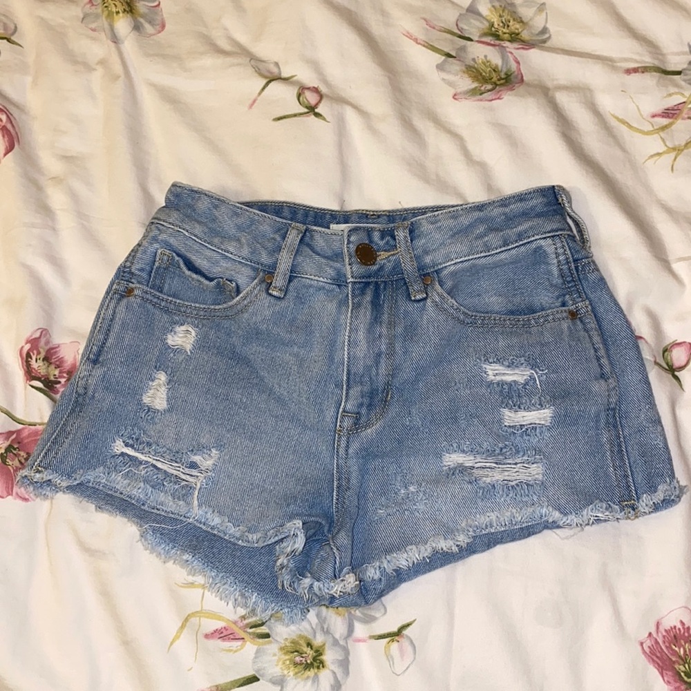 High Rise Distressed Denim Shorts